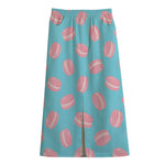 Pink Macaron Pattern Print Cotton Front Slit Maxi Skirt