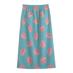Pink Macaron Pattern Print Cotton Front Slit Maxi Skirt
