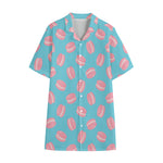 Pink Macaron Pattern Print Cotton Hawaiian Shirt