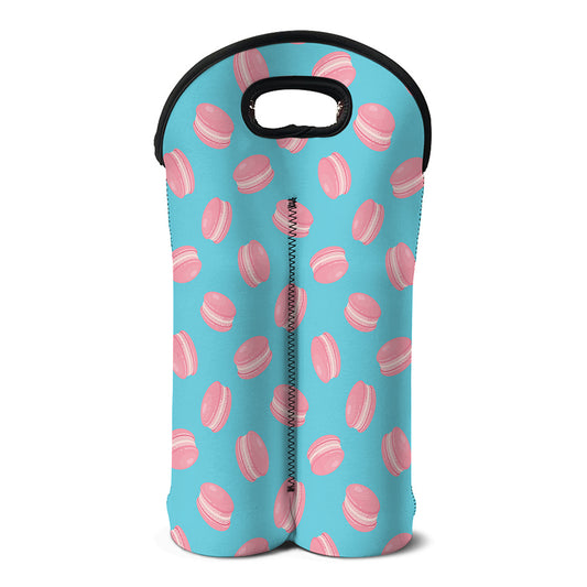 Pink Macaron Pattern Print Double Neoprene Wine Tote