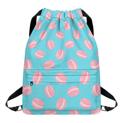 Pink Macaron Pattern Print Drawstring Backpack