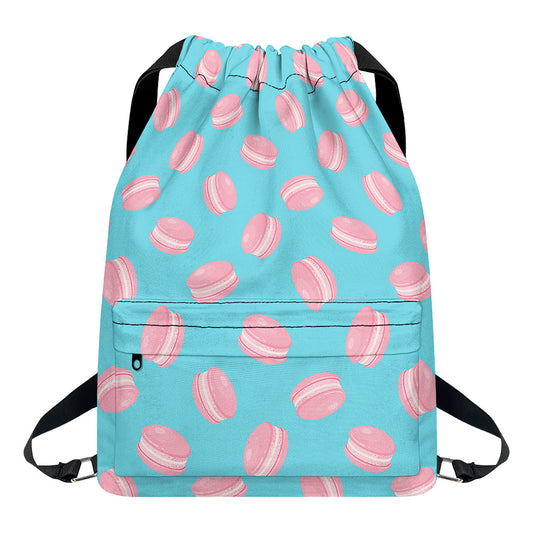 Pink Macaron Pattern Print Drawstring Backpack