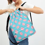 Pink Macaron Pattern Print Drawstring Backpack