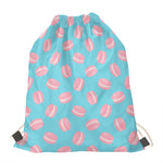 Pink Macaron Pattern Print Drawstring Bag