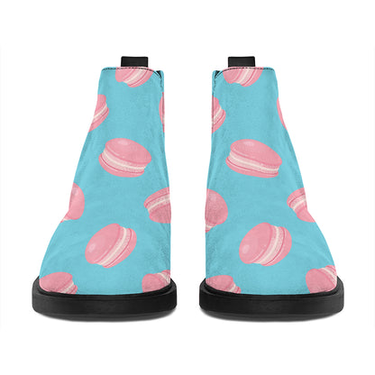 Pink Macaron Pattern Print Flat Ankle Boots