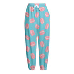 Pink Macaron Pattern Print Fleece Lined Knit Pants