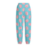 Pink Macaron Pattern Print Fleece Lined Knit Pants