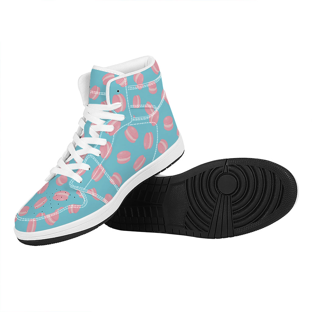 Pink Macaron Pattern Print High Top Leather Sneakers