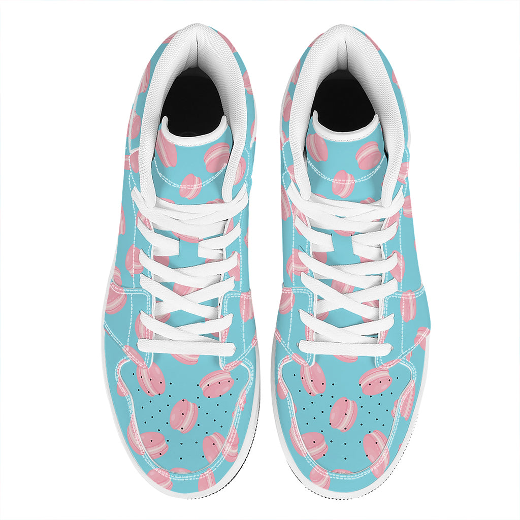 Pink Macaron Pattern Print High Top Leather Sneakers