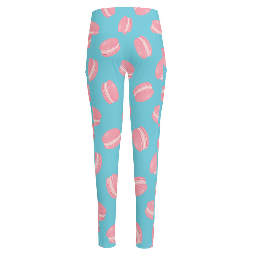 Pink Macaron Pattern Print High-Waisted Pocket Leggings