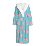 Pink Macaron Pattern Print Hooded Bathrobe