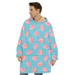 Pink Macaron Pattern Print Hoodie Blanket