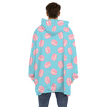Pink Macaron Pattern Print Hoodie Blanket