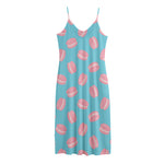 Pink Macaron Pattern Print Jersey Midi Cami Dress