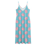 Pink Macaron Pattern Print Jersey Midi Cami Dress