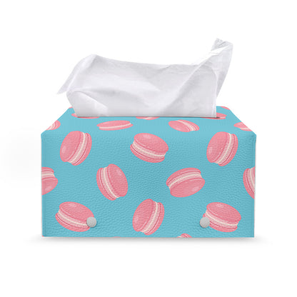 Pink Macaron Pattern Print Leather Tissue Box Cover