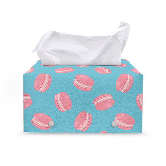 Pink Macaron Pattern Print Leather Tissue Box Cover