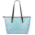 Pink Macaron Pattern Print Leather Tote Bag With Zipper