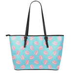 Pink Macaron Pattern Print Leather Tote Bag