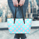 Pink Macaron Pattern Print Leather Tote Bag