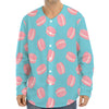 Pink Macaron Pattern Print Long Sleeve Baseball Jersey