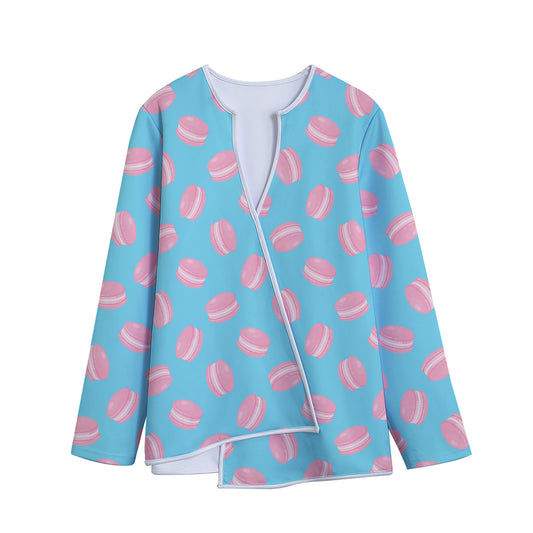 Pink Macaron Pattern Print Long Sleeve Short Coat