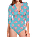 Pink Macaron Pattern Print Long Sleeve Swimsuit