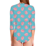 Pink Macaron Pattern Print Long Sleeve Swimsuit