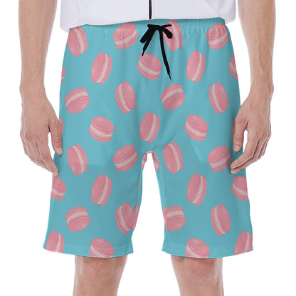 Pink Macaron Pattern Print Men's Beach Shorts