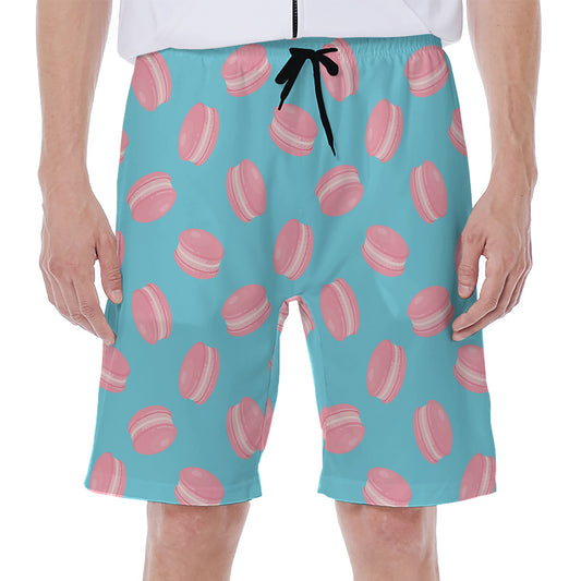 Pink Macaron Pattern Print Men's Beach Shorts