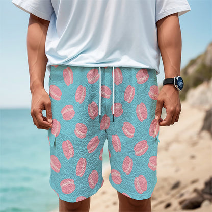 Pink Macaron Pattern Print Men's Cargo Shorts