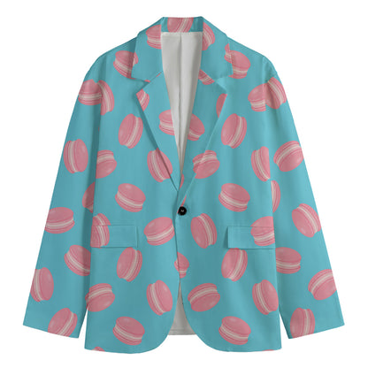 Pink Macaron Pattern Print Men's Cotton Blazer