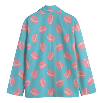 Pink Macaron Pattern Print Men's Cotton Blazer