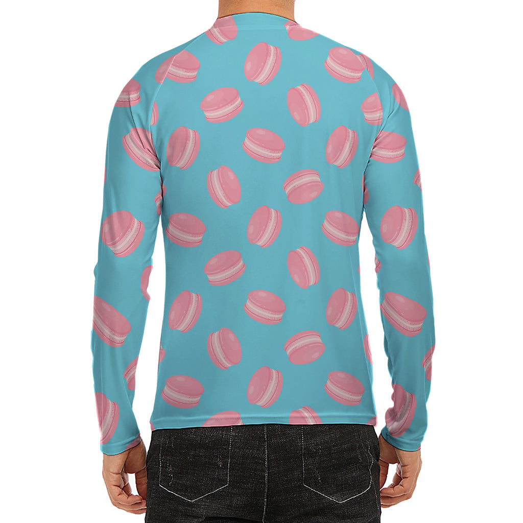 Pink Macaron Pattern Print Men's Long Sleeve Rash Guard