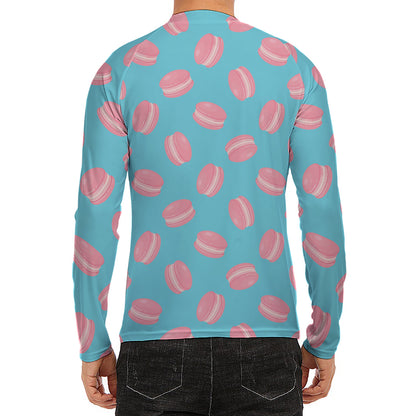 Pink Macaron Pattern Print Men's Long Sleeve Rash Guard
