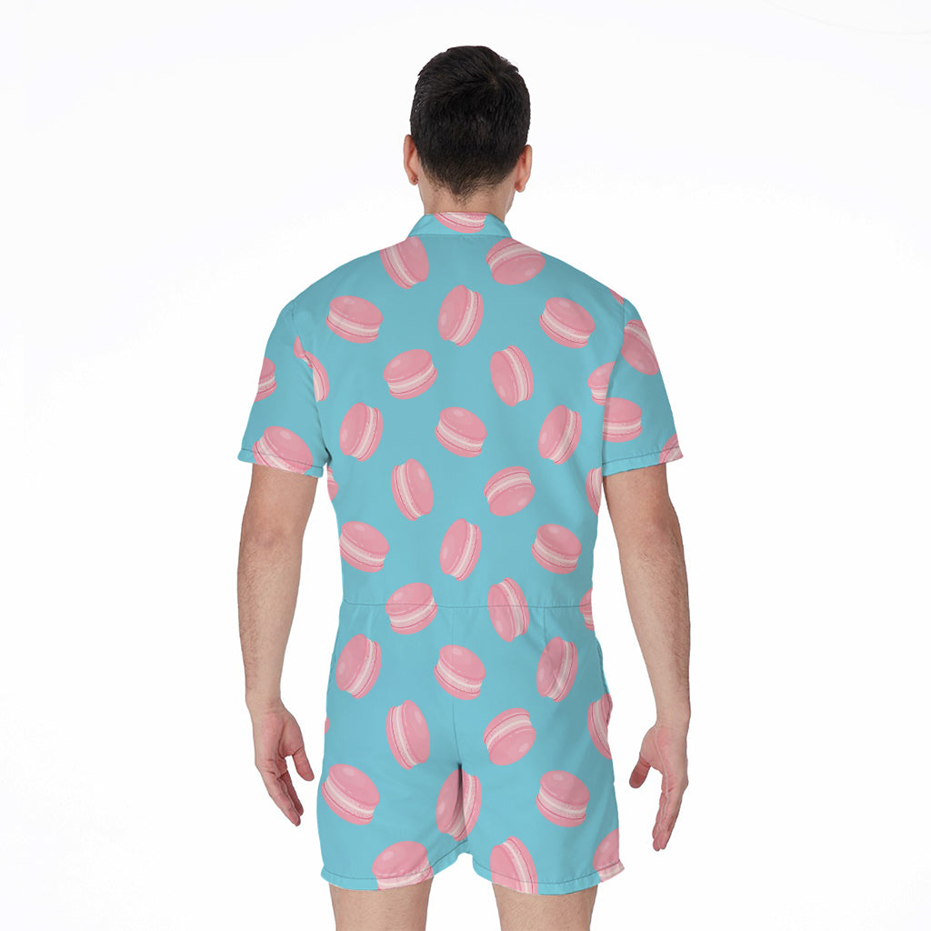 Pink Macaron Pattern Print Men's Rompers
