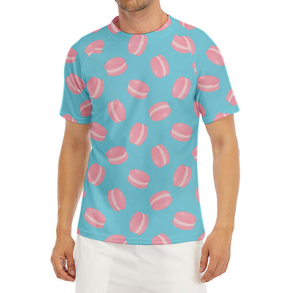 Pink Macaron Pattern Print Men's Short Sleeve Rash Guard