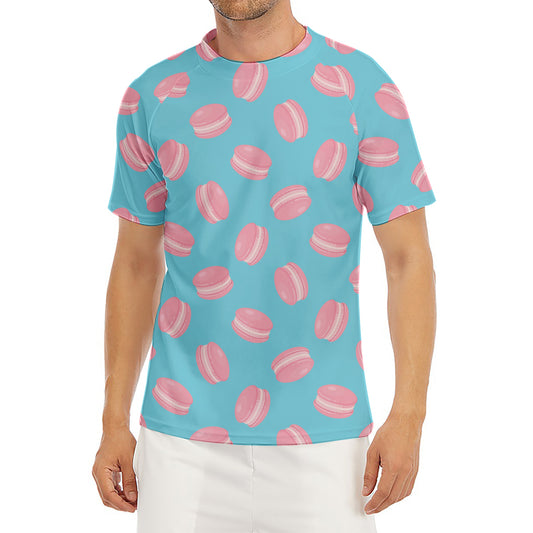 Pink Macaron Pattern Print Men's Short Sleeve Rash Guard