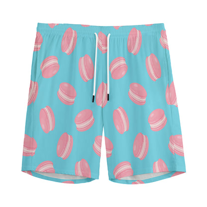Pink Macaron Pattern Print Men's Sports Shorts