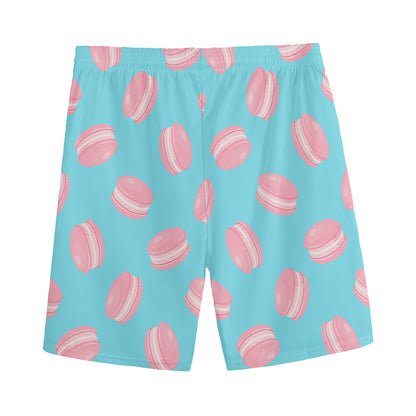 Pink Macaron Pattern Print Men's Sports Shorts