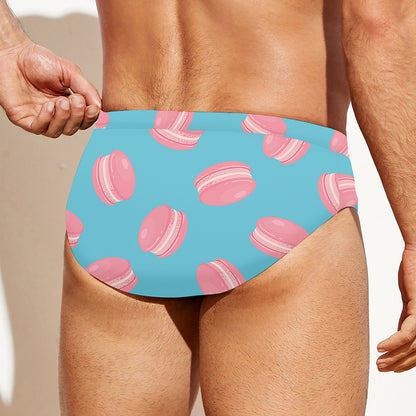 Pink Macaron Pattern Print Men's Swim Briefs