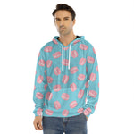 Pink Macaron Pattern Print Men's Velvet Pullover Hoodie