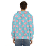 Pink Macaron Pattern Print Men's Velvet Pullover Hoodie
