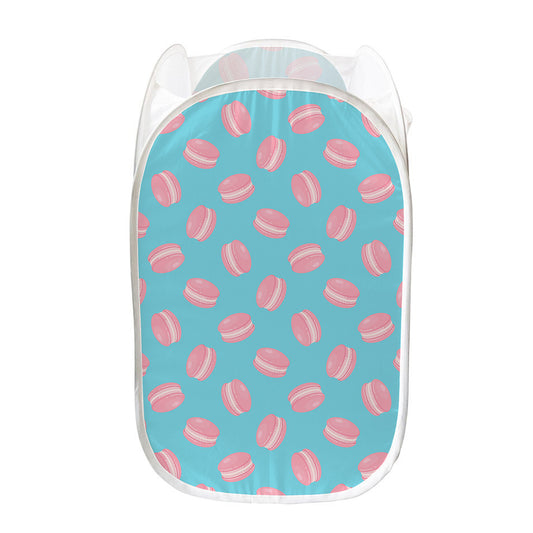Pink Macaron Pattern Print Mesh Laundry Hamper