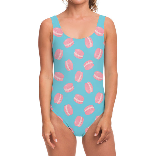 Pink Macaron Pattern Print One Piece Swimsuit