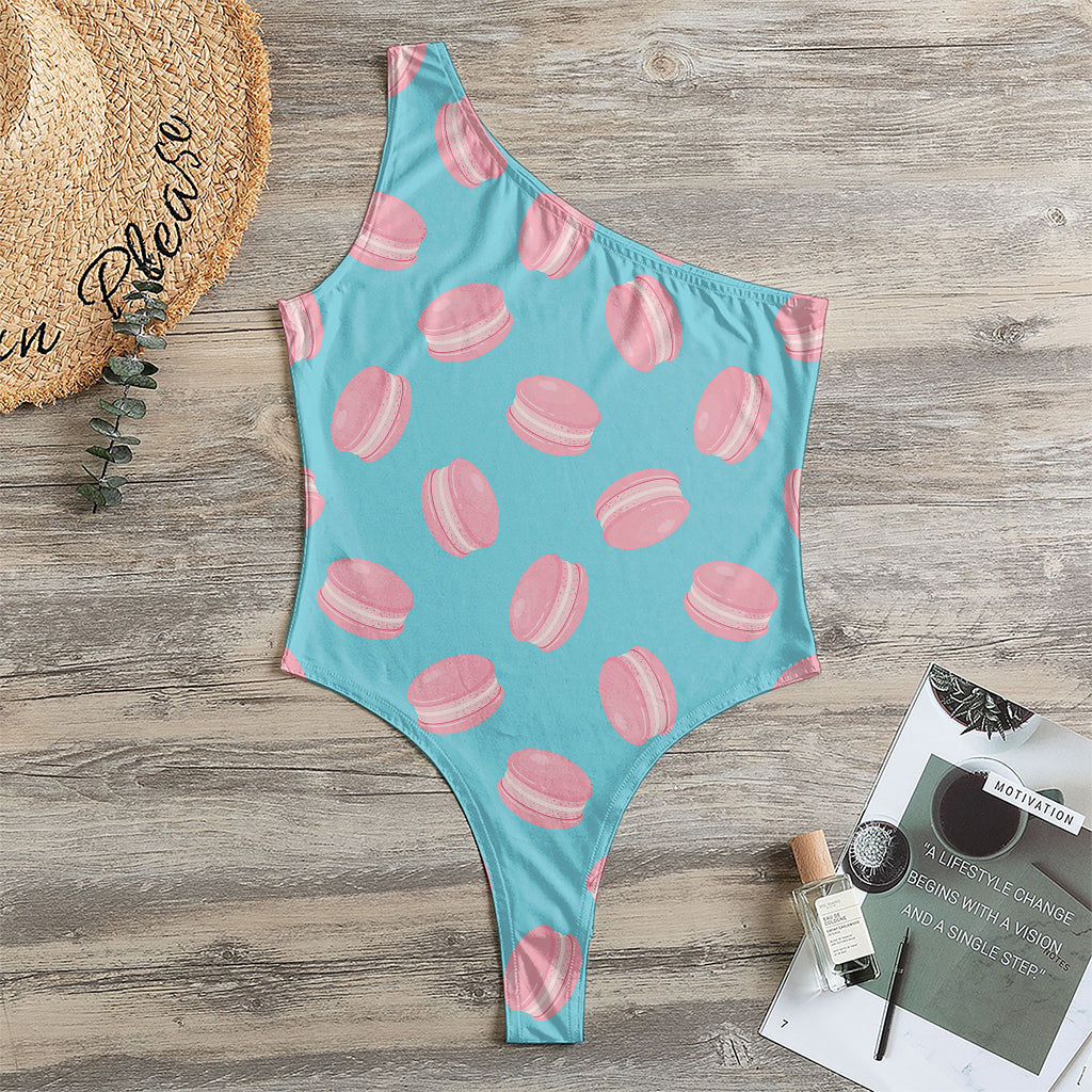 Pink Macaron Pattern Print One Shoulder Bodysuit