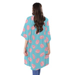 Pink Macaron Pattern Print Open Front Beach Cover Up