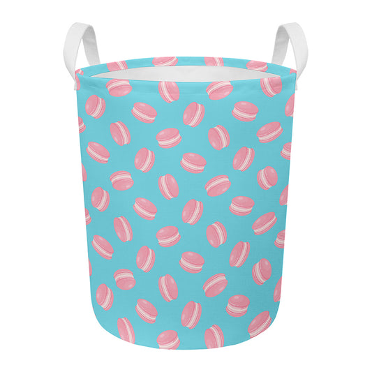 Pink Macaron Pattern Print Round Laundry Basket