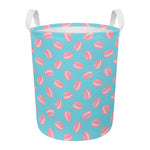 Pink Macaron Pattern Print Round Laundry Basket