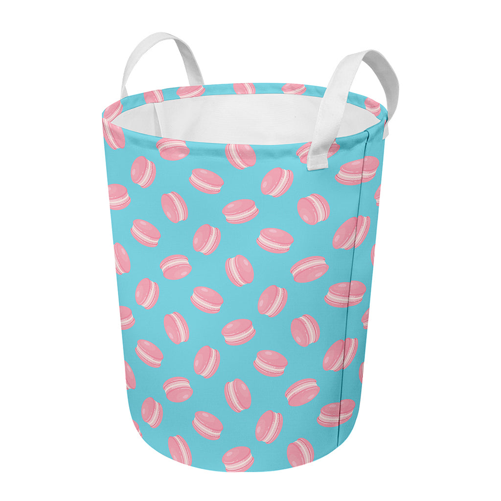 Pink Macaron Pattern Print Round Laundry Basket